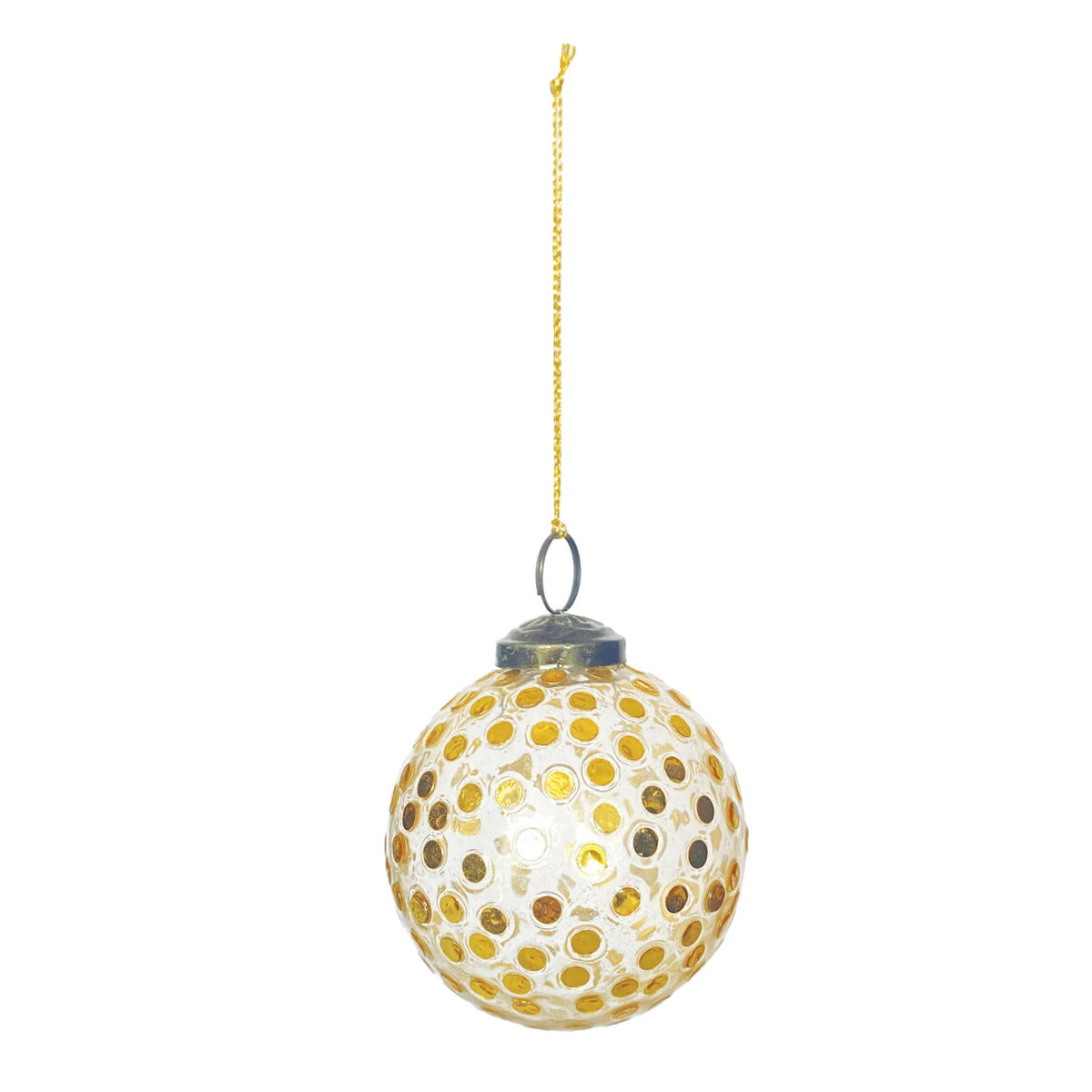 Glass Ball Ornament with Embedded Sequins, Gold Finish