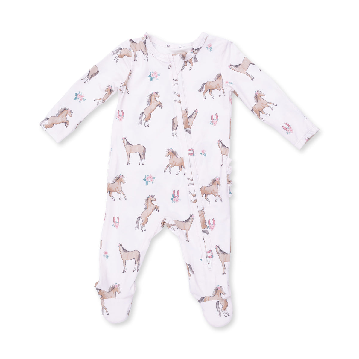 Angel Dear I Love Horses 2 Way Ruffle Back Zipper Footie
