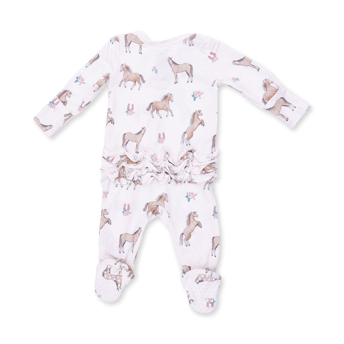 Angel Dear I Love Horses 2 Way Ruffle Back Zipper Footie