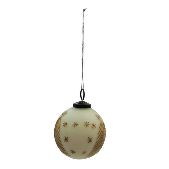 Hand Painted Glass Ball Ornament with Etched Trees & Stars