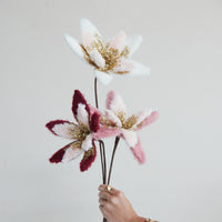 Faux Fur Poinsettia Stem with Glitter & Beads, 3 Colors