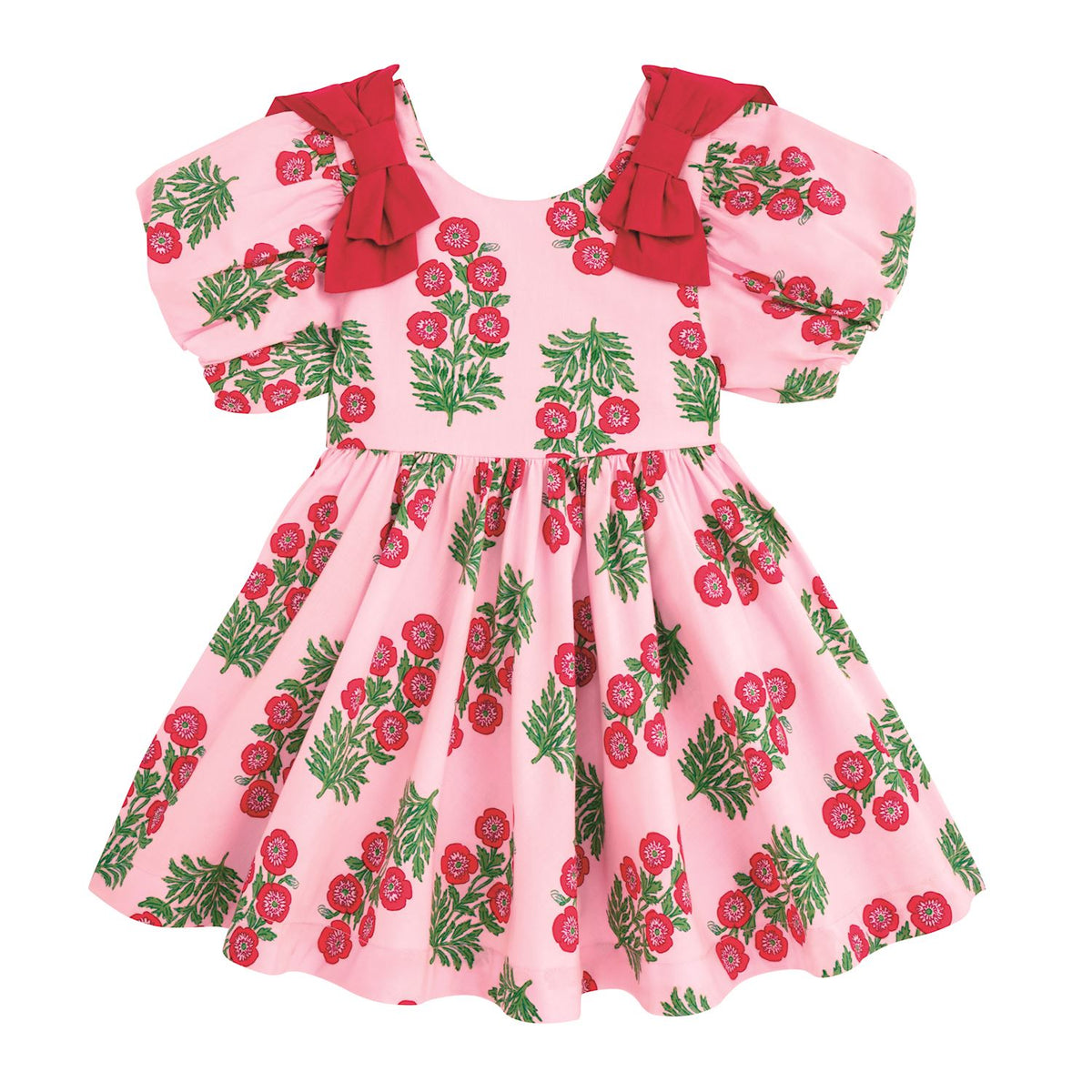 Christmas Block Print Bow Dress