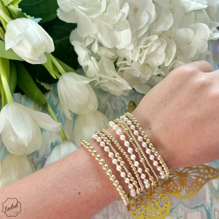 Classic 2mm Gold Filled & 4mm Mother of Pearl Pattern Beaded Bracelet
