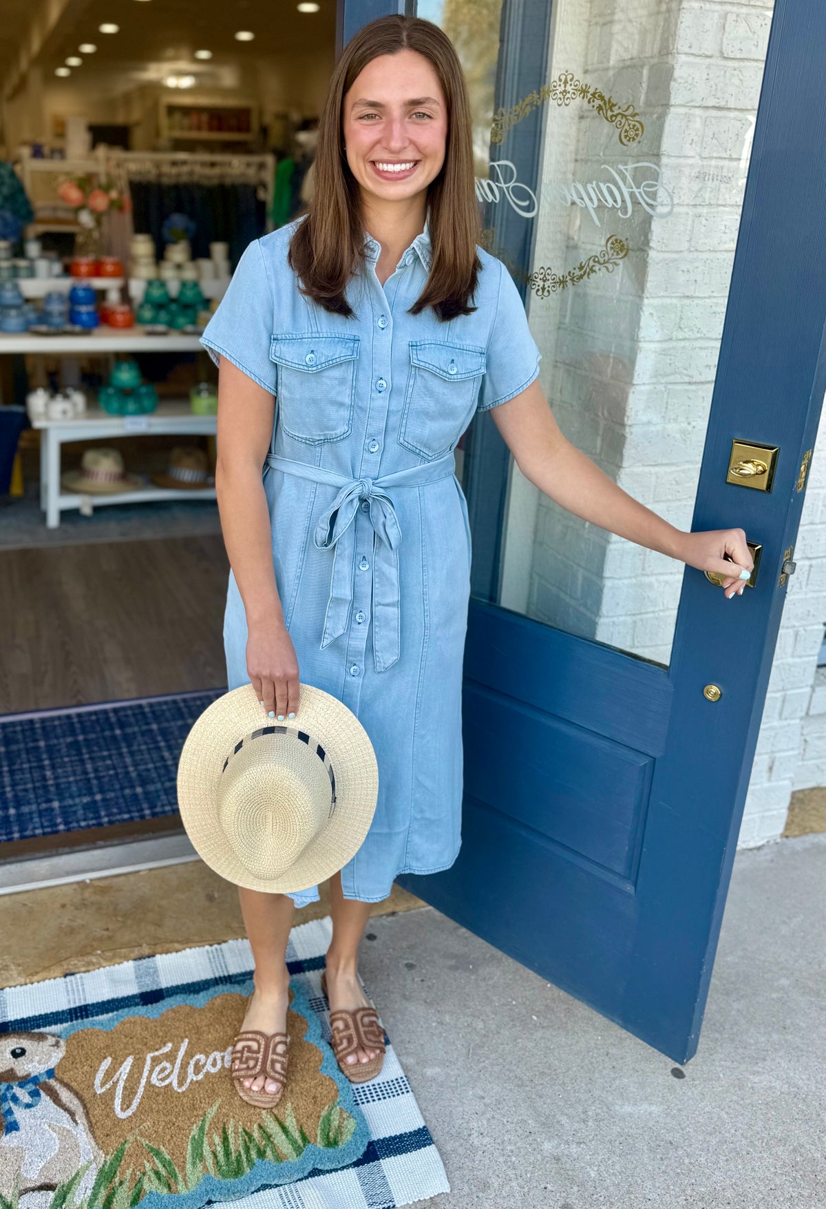 denim dress boutique Isalin Mid Wash Denim Halter Mini Dress - US 16