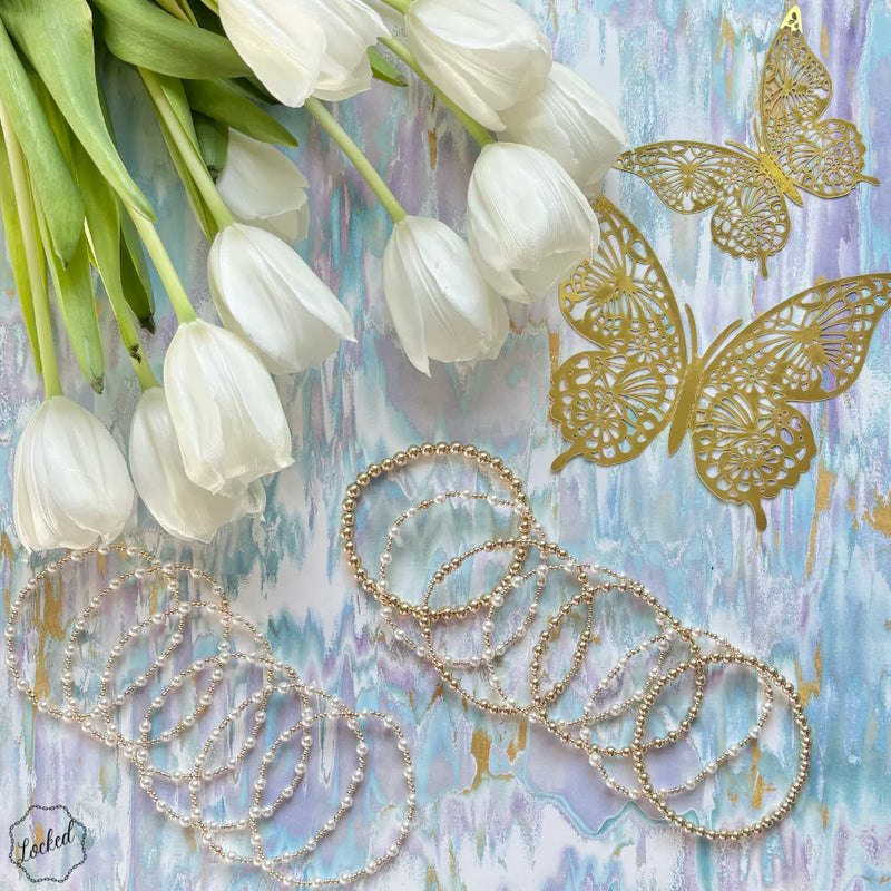Classic 2mm Gold Filled & 4mm Mother of Pearl Beaded Bracelet