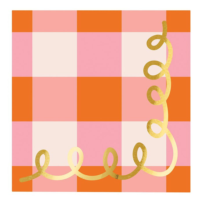 Foil Beverage Napkins - Pink Plaid