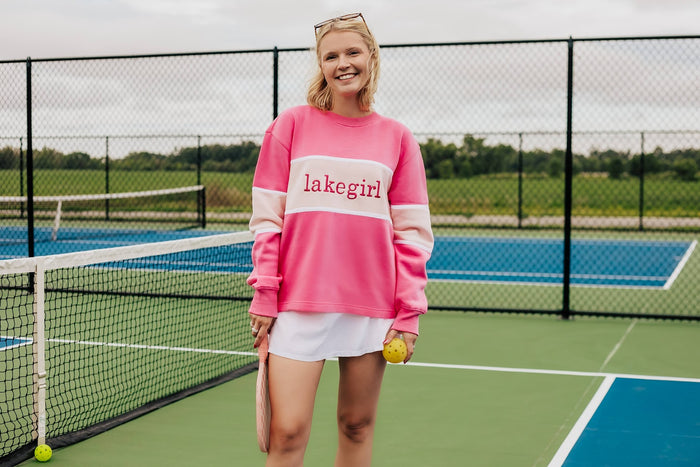 Lakegirl Pink Color Block Crew