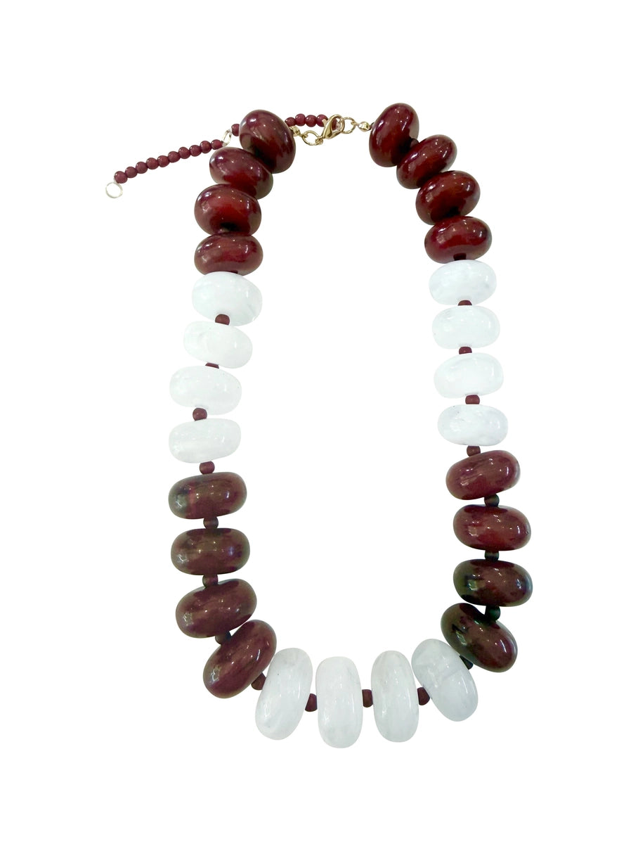 Carissa Chunky Beaded Necklace- Maroon/White Mix
