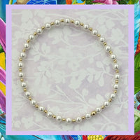Classic 2mm Gold Filled & 4mm Mother of Pearl Pattern Beaded Bracelet