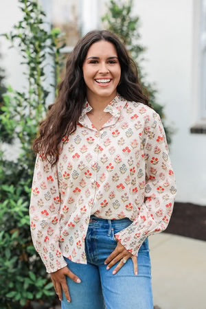 Layerz The Renee Top - Red/Blue Floral