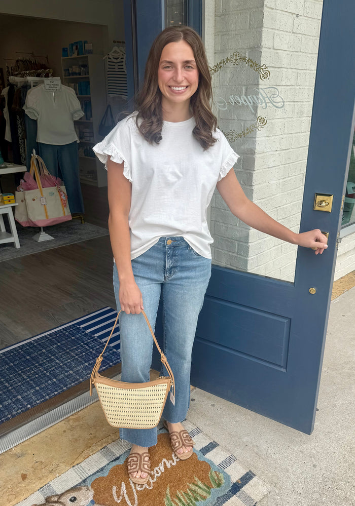 Riley Ruffle Short-Sleeve Crew Neck Top