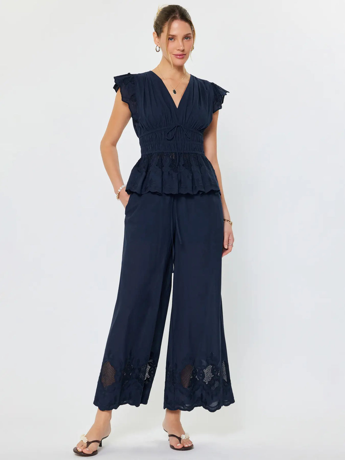 Abby Embroidered Wide Leg Pants