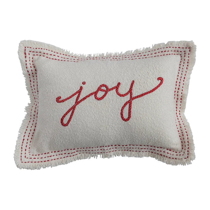 Joy Embroidered & Fringe Pillow