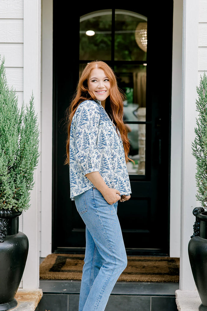 Layerz The Jane Top -  Blue Santa Toile
