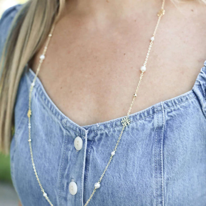 Adorned Pearl Logo Station Necklace