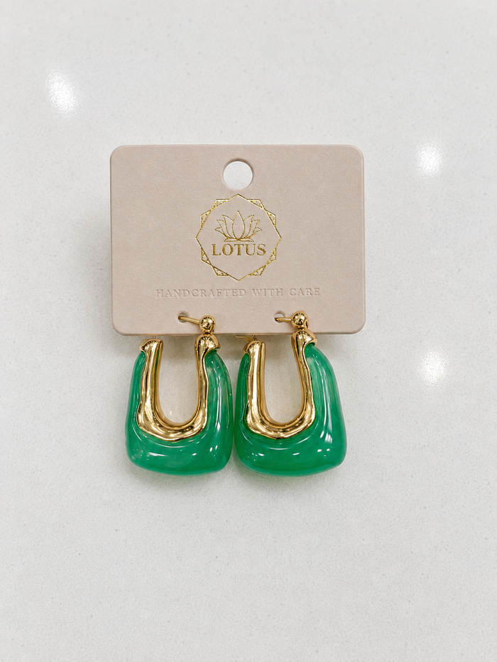 Gold Zaria Earrings - Green