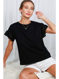 Robyn Eyelet Lace Trim Ruffle Sleeve Top