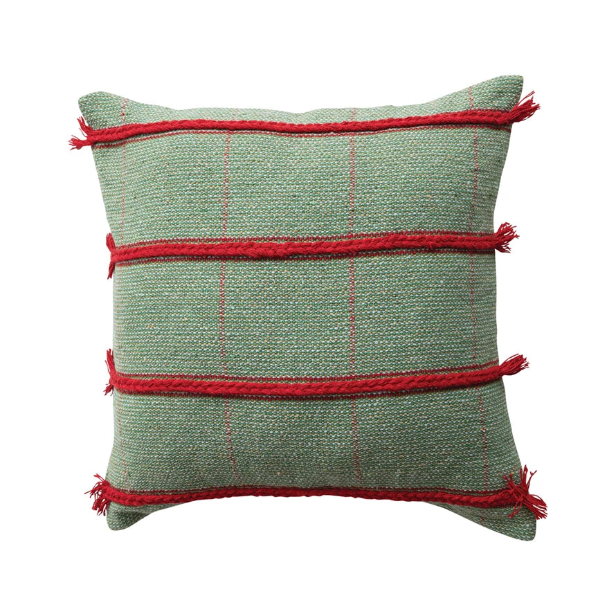Braided Embroidery Pillow with Fringe