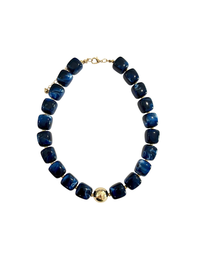 Massey Chunky Beaded Necklace - Navy