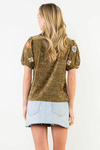 THML Daniella Olive Embriodered Detail Top