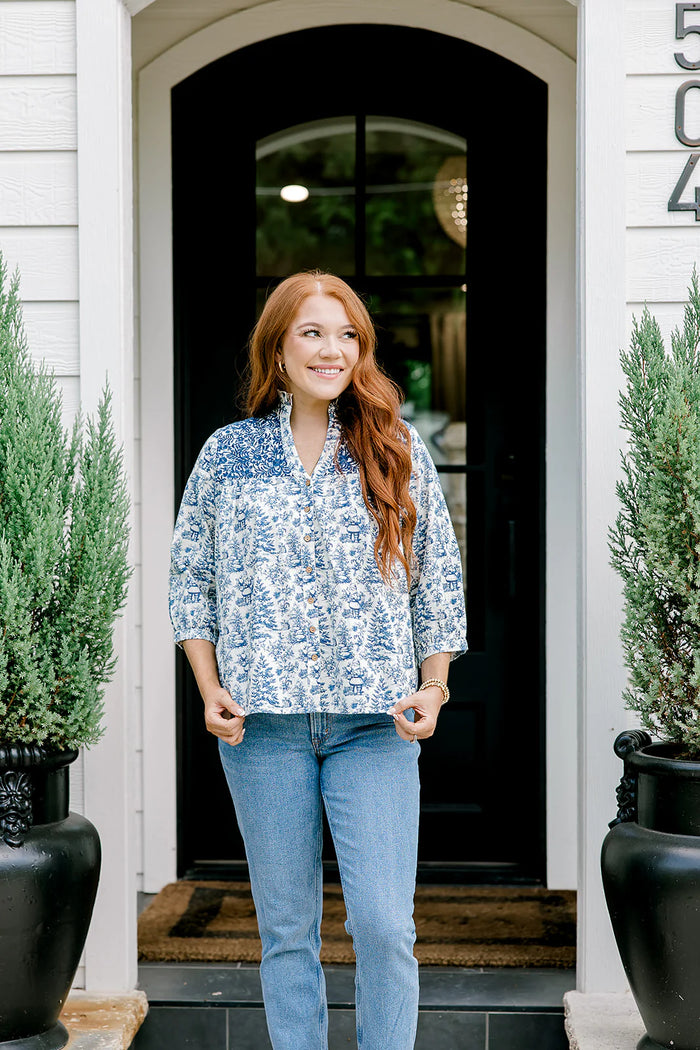 Layerz The Jane Top -  Blue Santa Toile