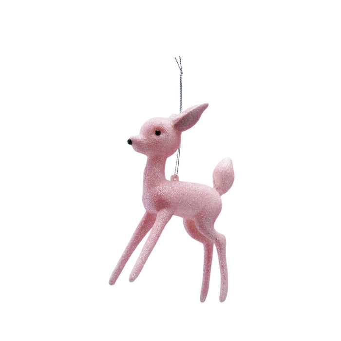 6-1/2"H Plastic Deer Ornament with Glitter - Pink