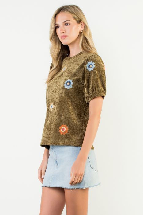 THML Daniella Olive Embriodered Detail Top