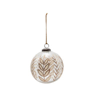 Hand Painted Etched Glass Ball Ornament with Botanical Design