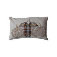 Cotton & Linen Lumbar Pillow w/ Appliquéd Pumpkins