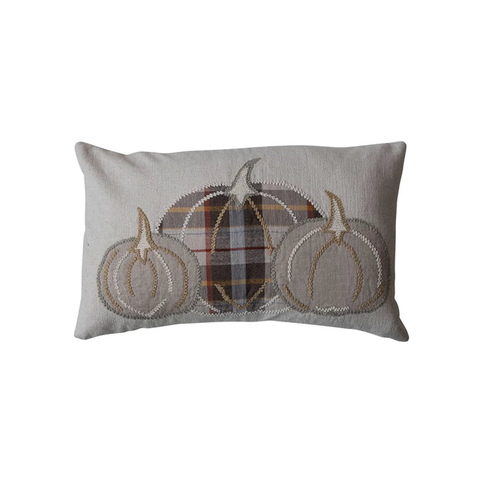 Cotton & Linen Lumbar Pillow w/ Appliquéd Pumpkins