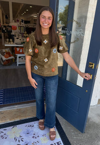 THML Daniella Olive Embriodered Detail Top