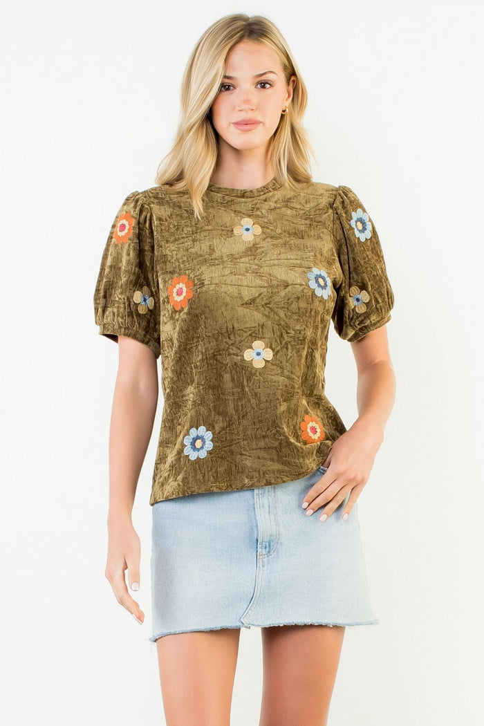 THML Daniella Olive Embriodered Detail Top