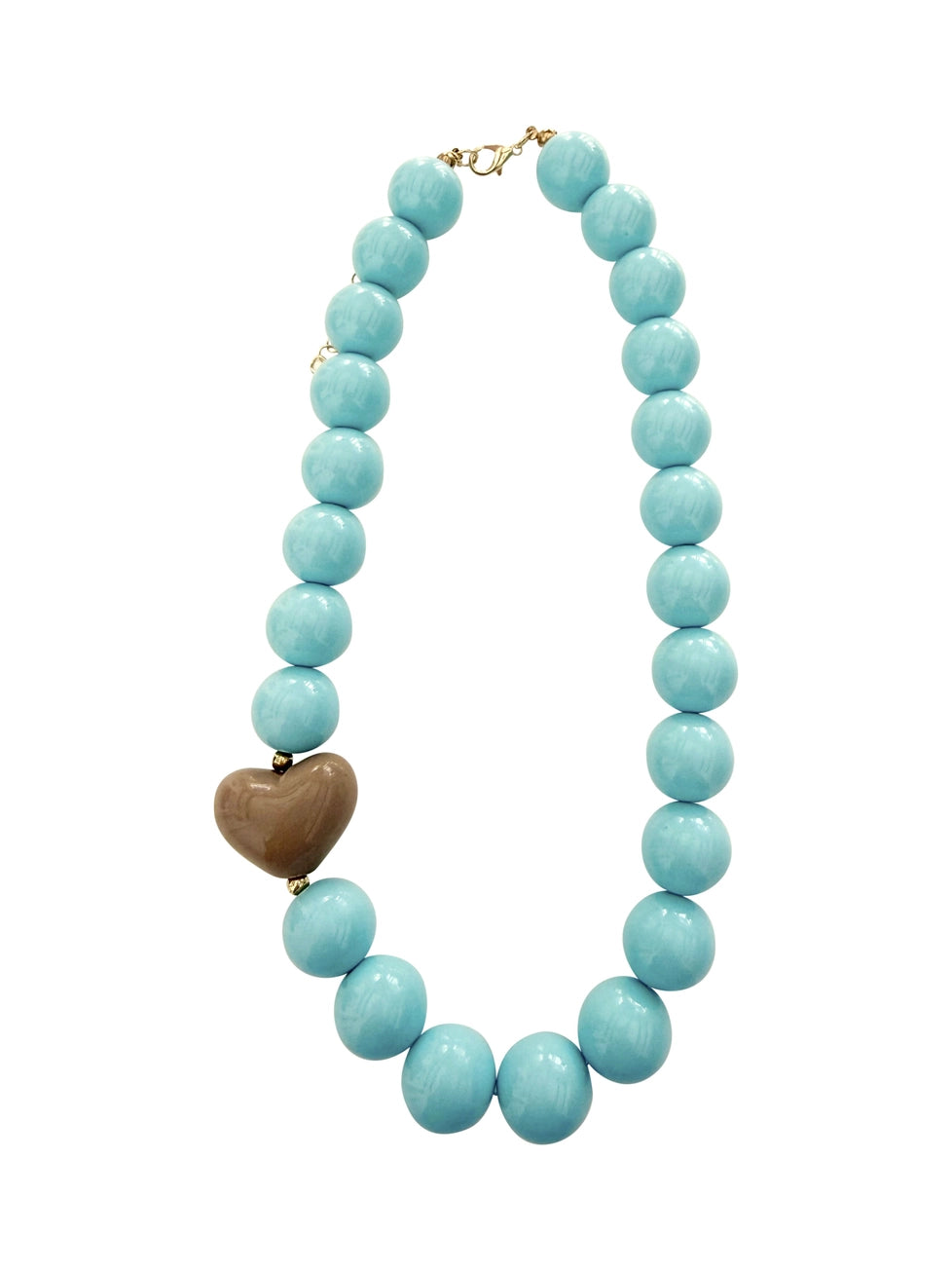 Judy Chunky Beaded Heart Necklace - Aqua