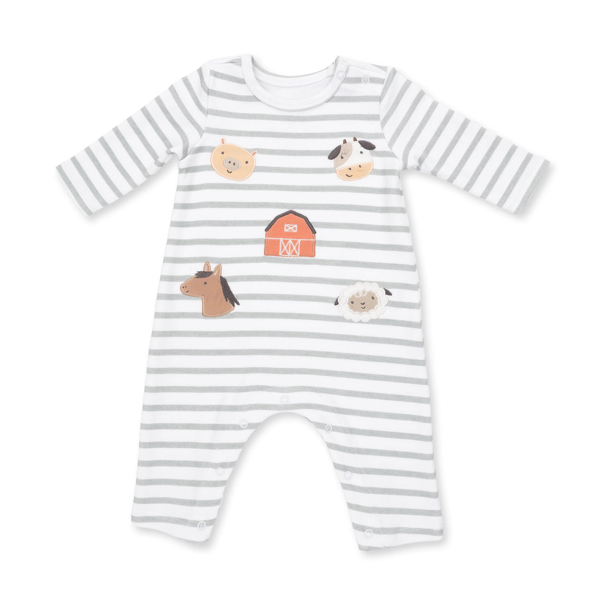Angel Dear Cow Blue Long Sleeve Snap Shoulder Romper