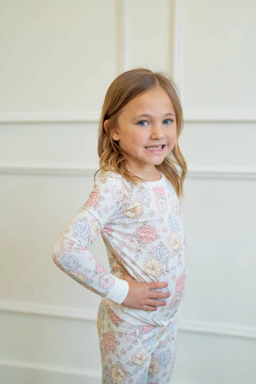 Blue Pastel Floral Two Piece Pajama Set
