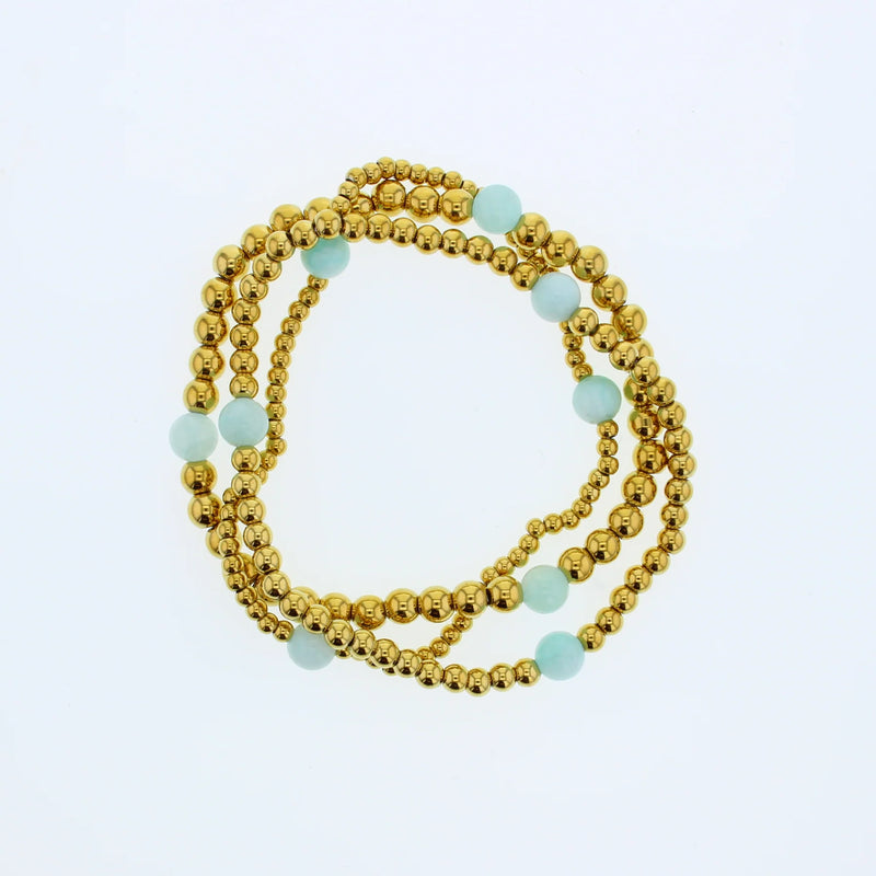 Lotus Tarnish Free Water Resistant Gold Sadie Bracelet Stack W/ Amazonite