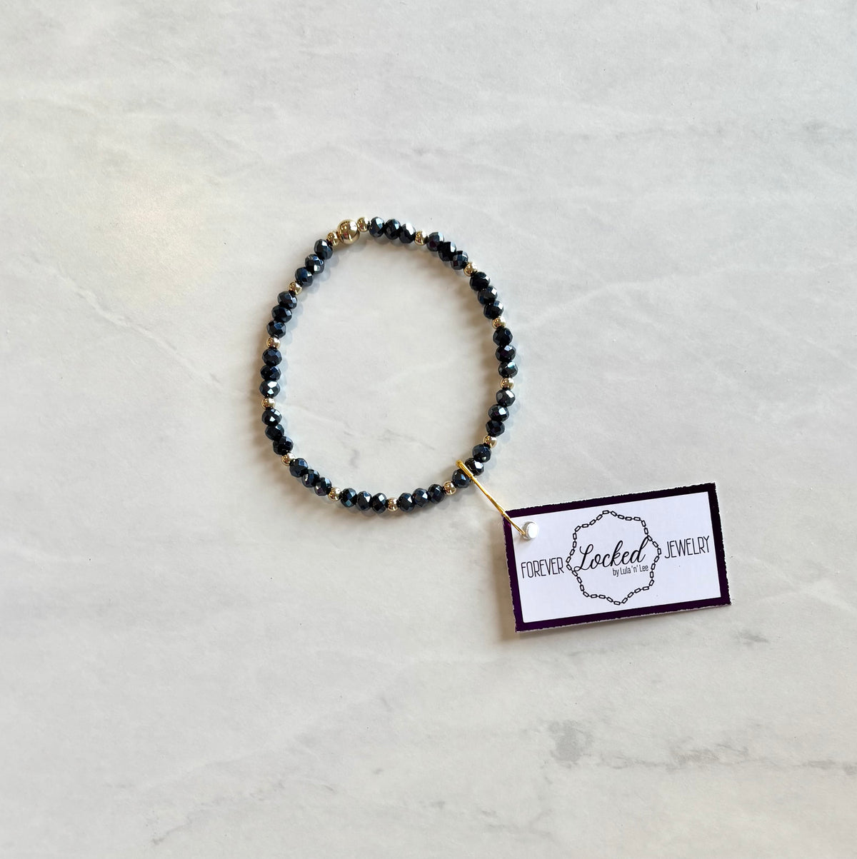 Classic 3mm Gold Filled Gypsy Bracelet with Graphite Crystals