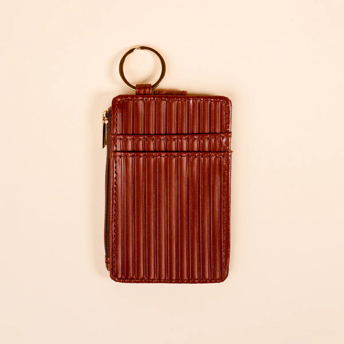 Ripple Ridge Keychain Wallet - Cognac