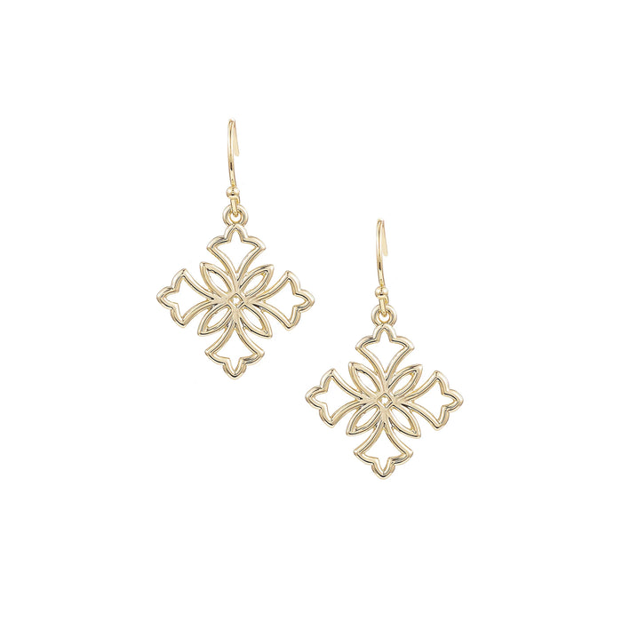 Heirloom Mini Cross Drop Earrings in Gold