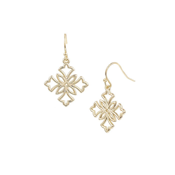 Heirloom Mini Cross Drop Earrings in Gold