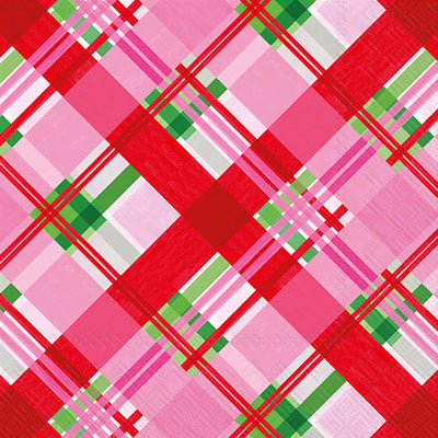 Pink Plaid Holiday Cocktail Napkins