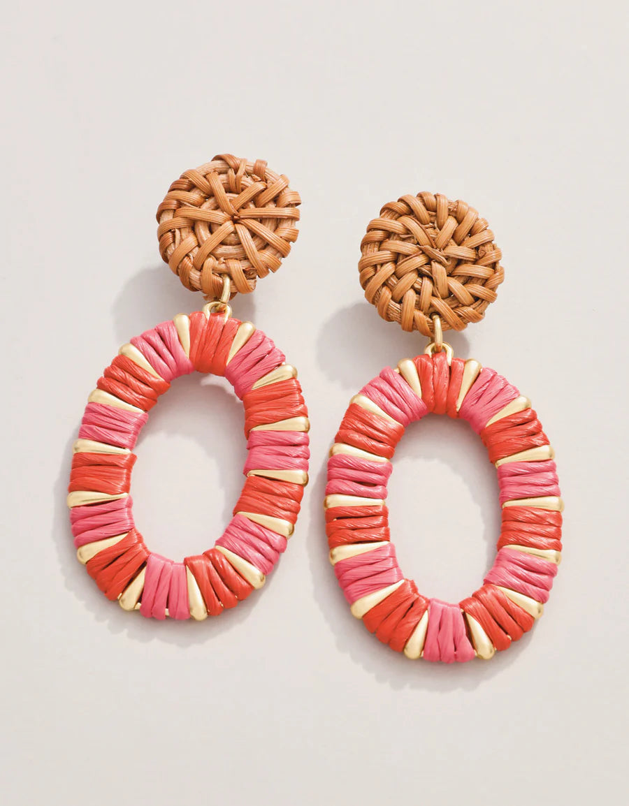 Spartina Straw Oval Earrings Coral