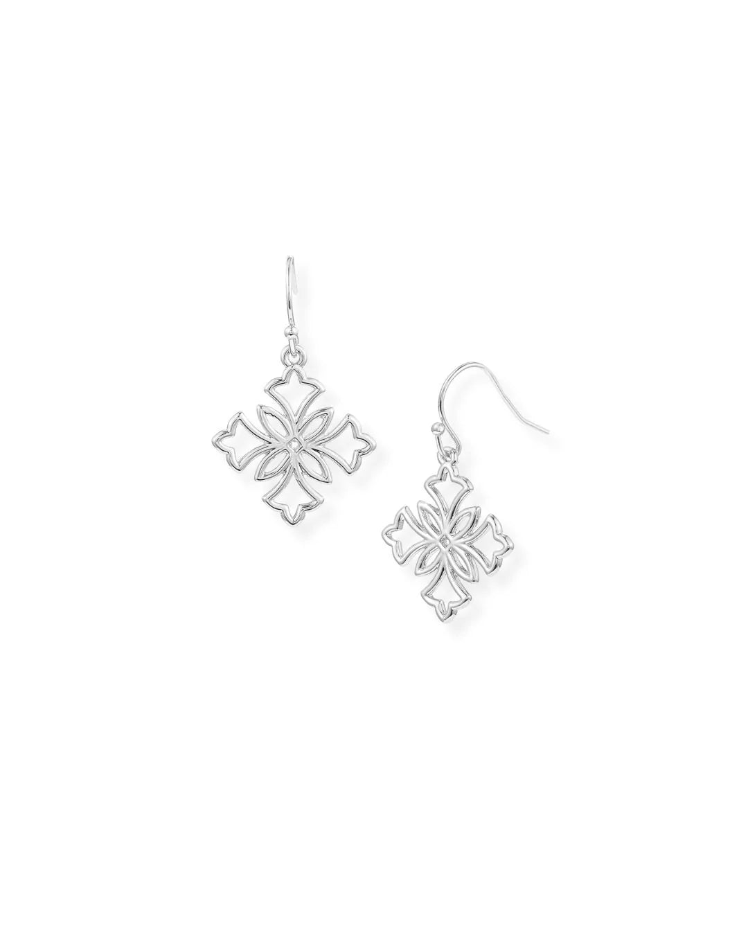 Heirloom Mini Cross Drop Earrings in Silver