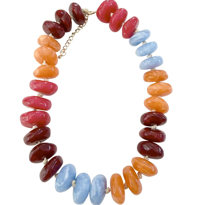 Delray Chunky Beaded Necklace - Maroon/Orange Mix