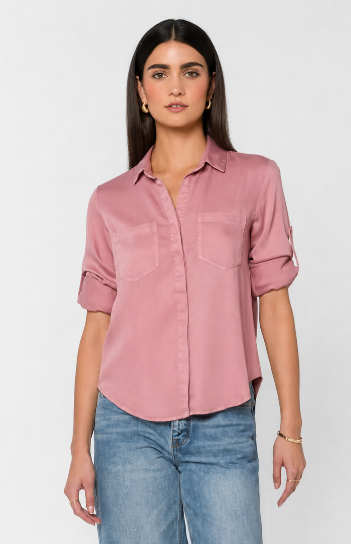 Riley Button Up Top - Mauve