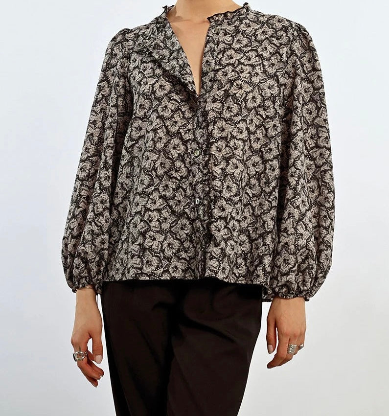 Jessica Black Print Blouse with Sparkles