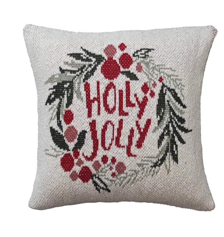 Holly Jolly 20” Two-Sided Cotton Knit Pillow