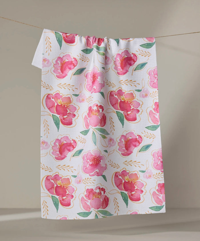 Geometry Pink Peony Tea Towel