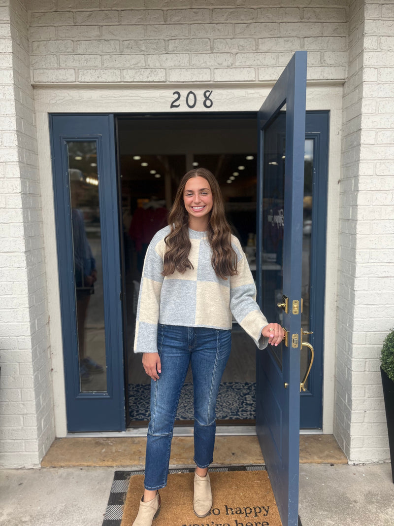 Rosie Blocked Sweater in Heather Grey