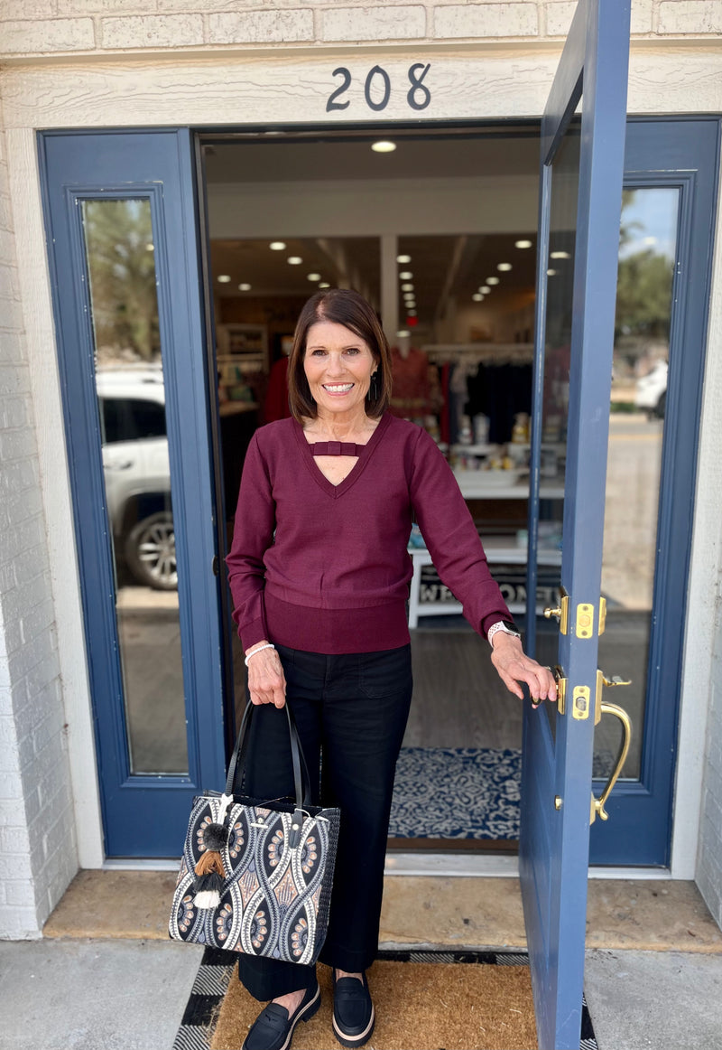 Linda Burgundy  Bow Front Sweater
